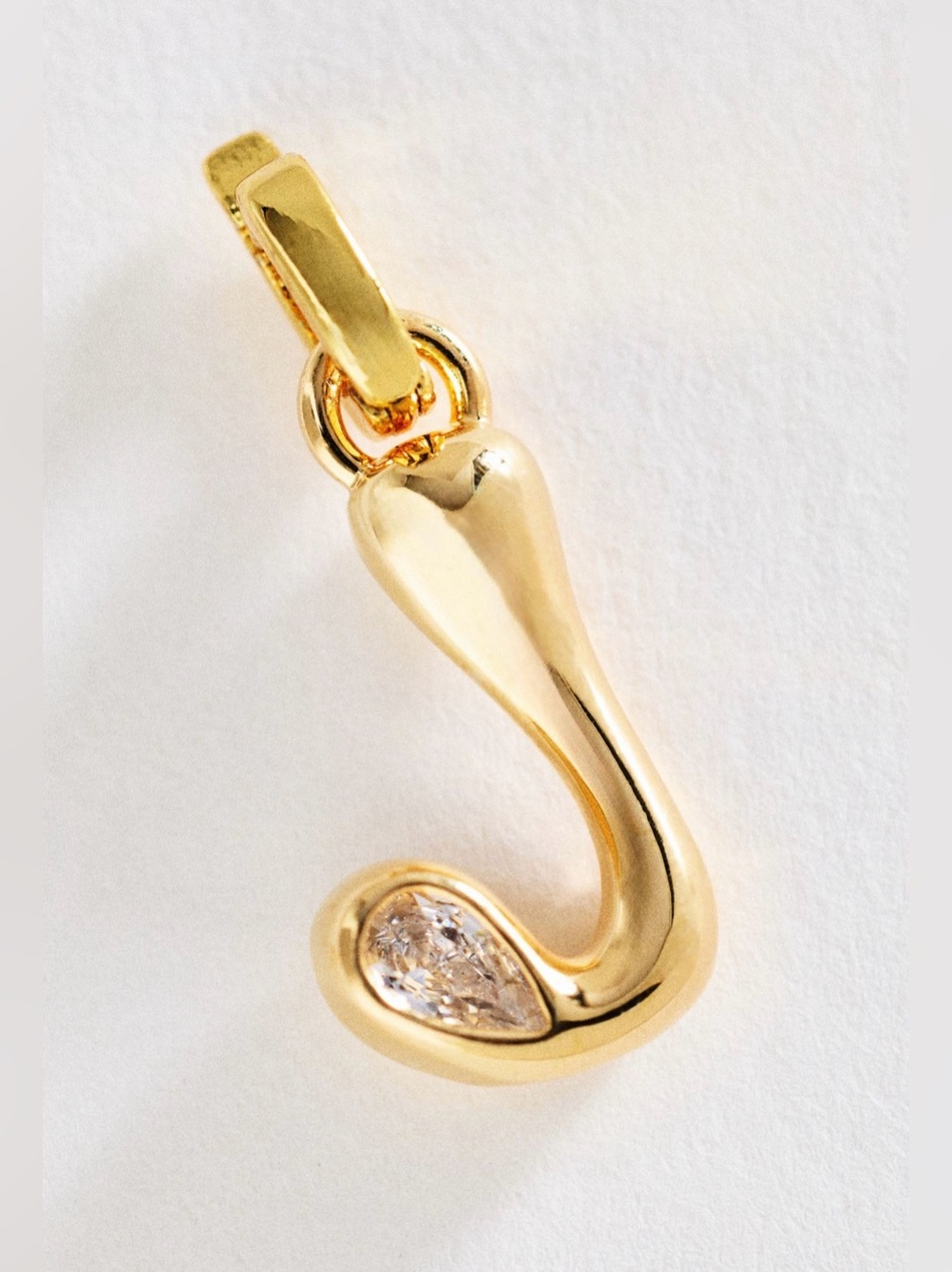 Anthropologie Groovy Bezel Initial Letter J Pendant with Teardrop Crystal accent